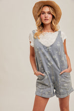 Load image into Gallery viewer, Flower Motif Denim Shortall
