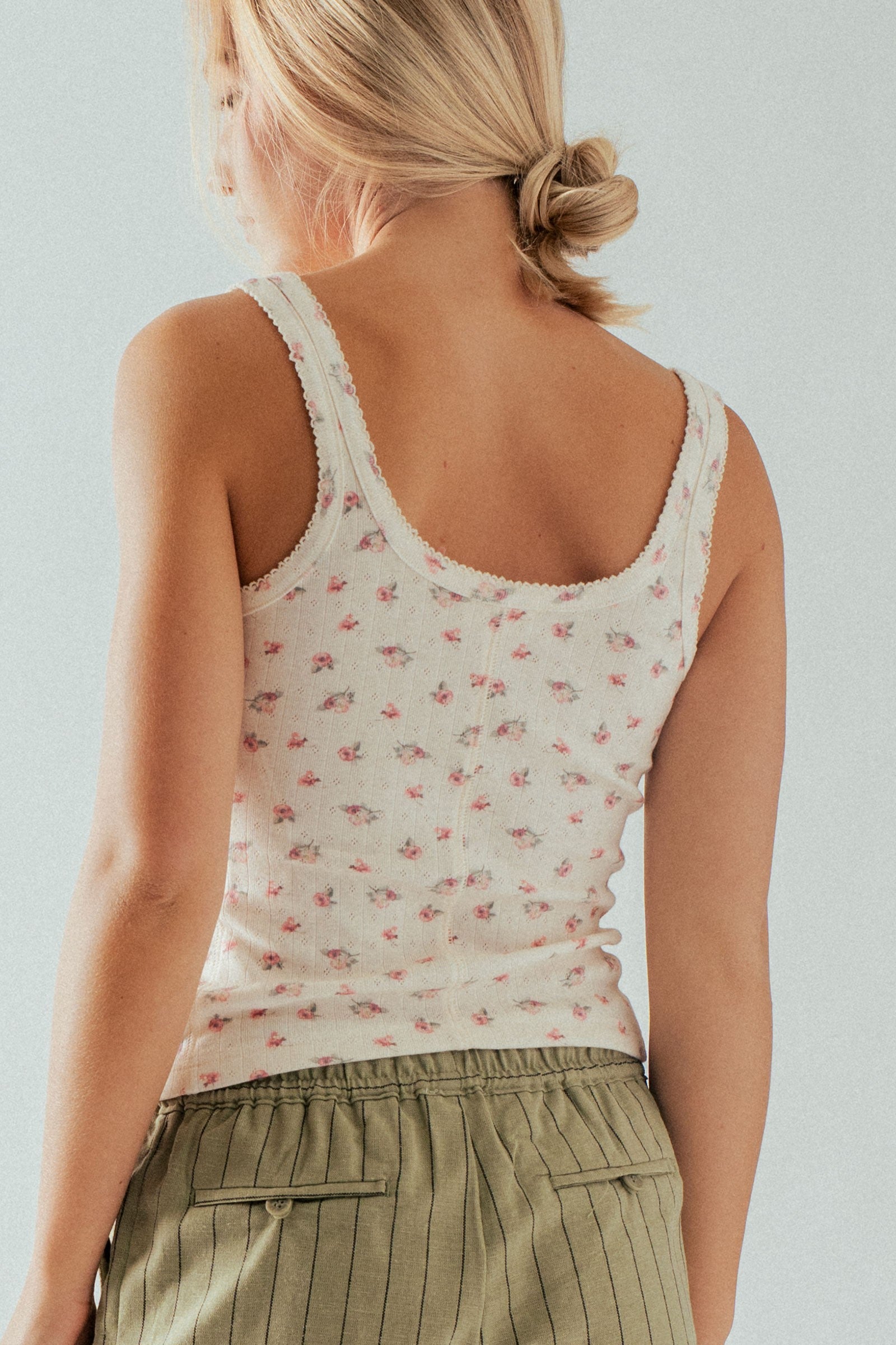 Sierra Ribbed Knit Tank Top- Ivory Floral