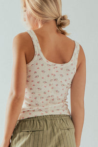 Sierra Ribbed Knit Tank Top- Ivory Floral