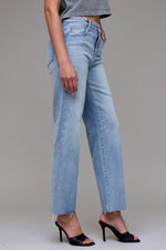Load image into Gallery viewer, Hidden Light Wash Stretch RawHem Classic Straight
