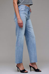 Hidden Light Wash Stretch RawHem Classic Straight