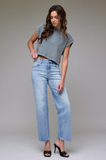 Load image into Gallery viewer, Hidden Light Wash Stretch RawHem Classic Straight
