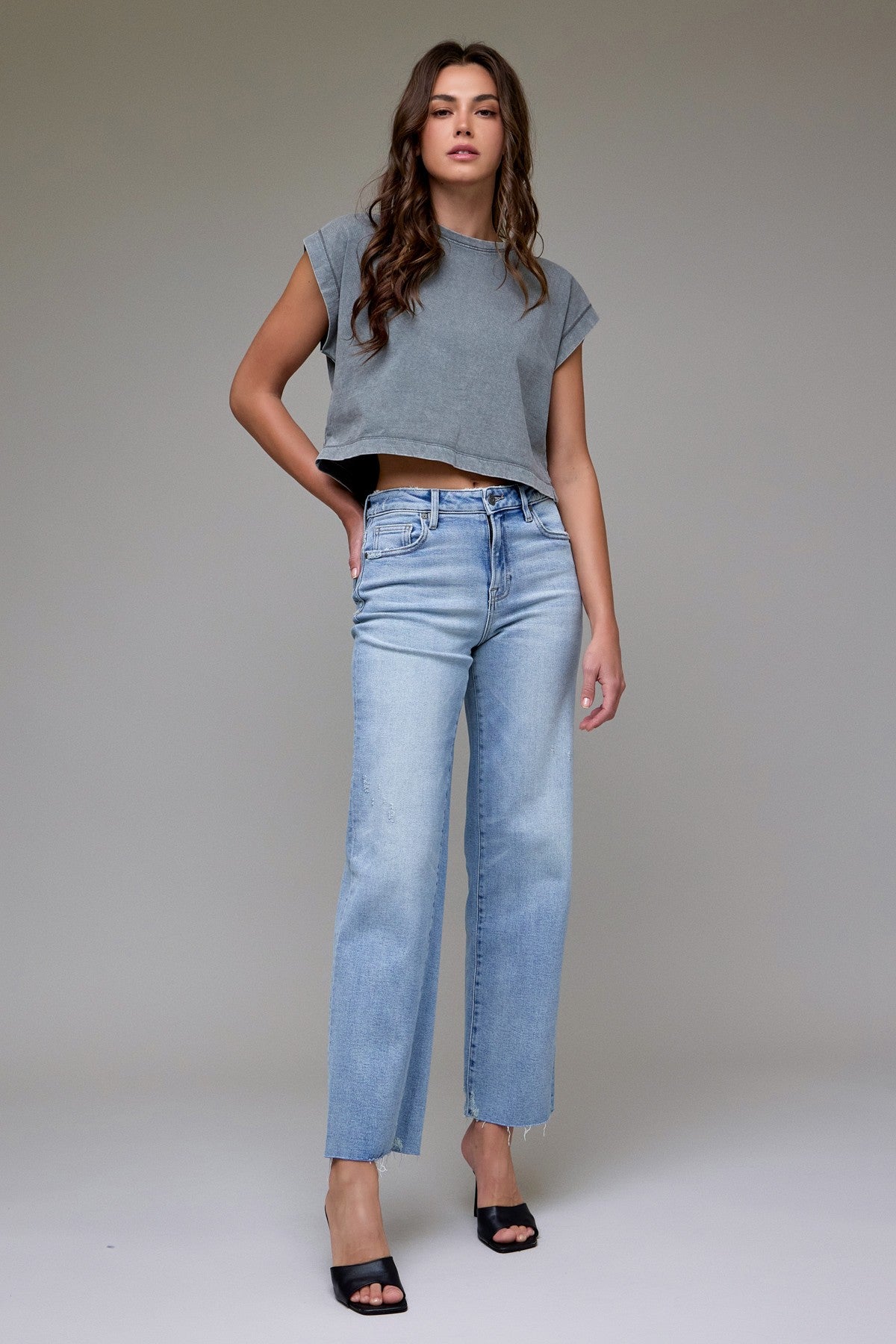 Hidden Light Wash Stretch RawHem Classic Straight