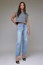 Load image into Gallery viewer, Hidden Light Wash Stretch RawHem Classic Straight
