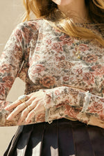 Load image into Gallery viewer, Cream Floral Mesh Mock Neck Top
