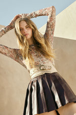 Load image into Gallery viewer, Cream Floral Mesh Mock Neck Top
