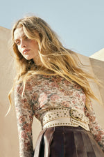 Load image into Gallery viewer, Cream Floral Mesh Mock Neck Top
