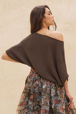 Load image into Gallery viewer, Warm Charcoal Pointelle Knit Short-Sleeve Sweater
