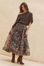 Load image into Gallery viewer, Floral-Print Organza Pleated Midi Skirt
