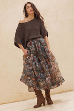 Load image into Gallery viewer, Floral-Print Organza Pleated Midi Skirt
