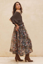 Load image into Gallery viewer, Floral-Print Organza Pleated Midi Skirt
