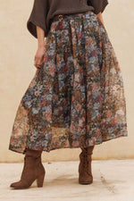Load image into Gallery viewer, Floral-Print Organza Pleated Midi Skirt
