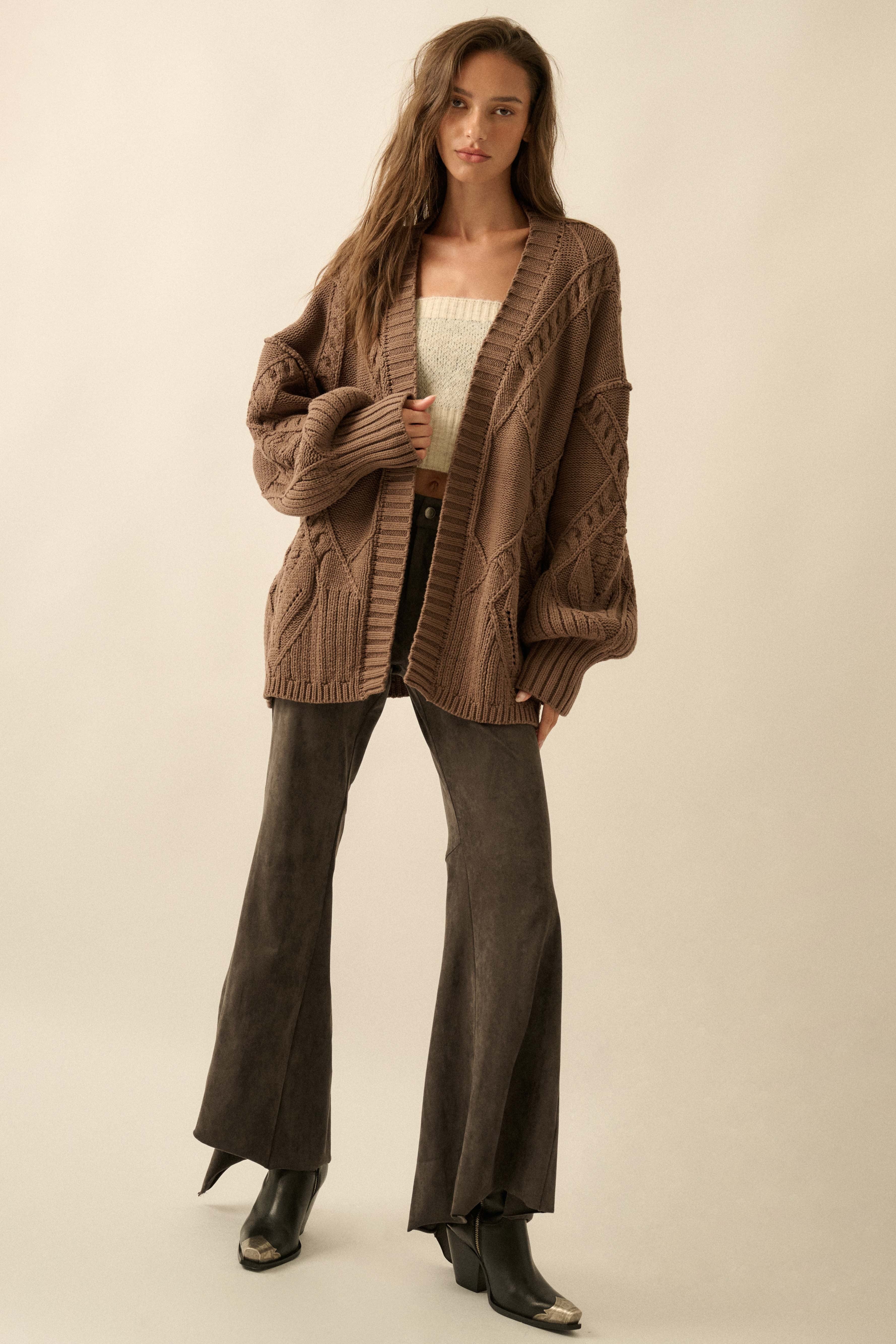 Mocha Cable Knit Oversize Cardigan