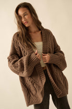 Load image into Gallery viewer, Mocha Cable Knit Oversize Cardigan
