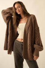 Load image into Gallery viewer, Mocha Cable Knit Oversize Cardigan
