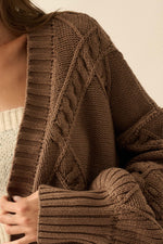 Load image into Gallery viewer, Mocha Cable Knit Oversize Cardigan
