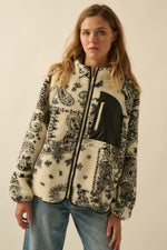 Load image into Gallery viewer, Paisley Sherpa Zip-Up Jacket- CREAM
