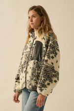 Load image into Gallery viewer, Paisley Sherpa Zip-Up Jacket- CREAM
