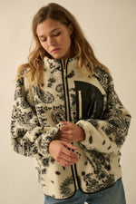 Load image into Gallery viewer, Paisley Sherpa Zip-Up Jacket- CREAM
