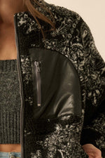 Load image into Gallery viewer, Paisley Sherpa Zip-Up Fleece- BLACK
