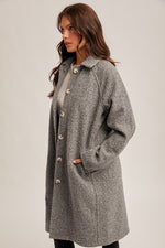 Load image into Gallery viewer, Teddy Textured Button Down Coat- Charcoal
