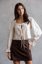 Load image into Gallery viewer, Embroidered Floral Tie-Front Top
