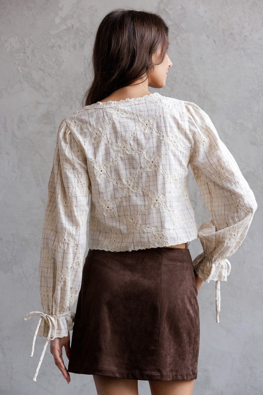 Embroidered Floral Tie-Front Top