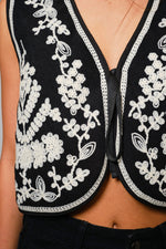 Load image into Gallery viewer, Embroidered Ribbon Tie Crop Vest
