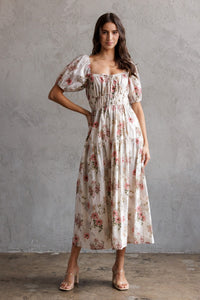 Floral Puff Sleeve Midi Dress