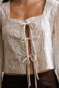 Embroidered Floral Tie-Front Top