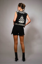 Load image into Gallery viewer, Embroidered Ribbon Tie Crop Vest
