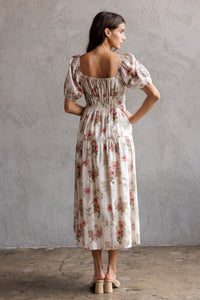 Floral Puff Sleeve Midi Dress