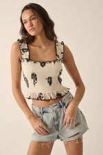 Load image into Gallery viewer, Floral Mesh Smocked Ruffle Top

