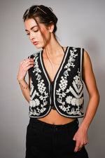 Load image into Gallery viewer, Embroidered Ribbon Tie Crop Vest
