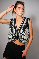 Load image into Gallery viewer, Embroidered Ribbon Tie Crop Vest
