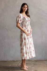 Floral Puff Sleeve Midi Dress