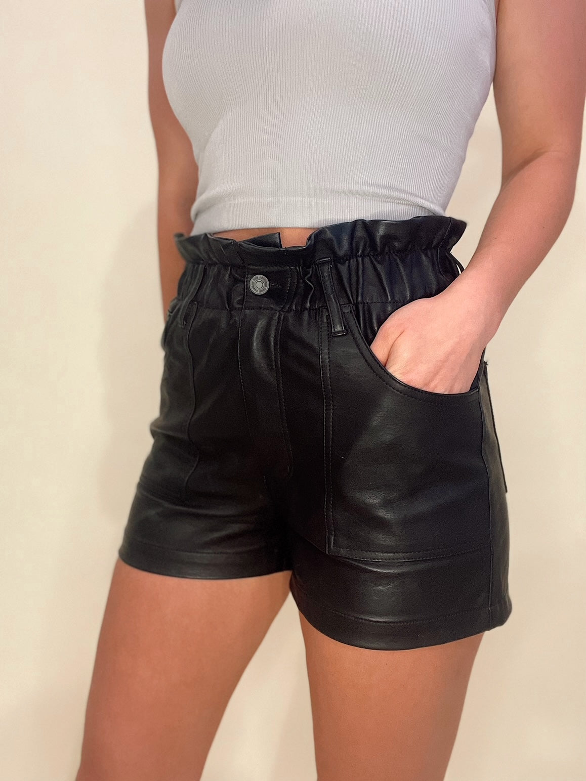 Kancan Paperbag Leather Shorts