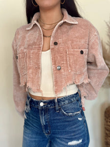 Distressed Crop Corduroy Jacket- Rose