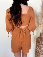 Load image into Gallery viewer, Clay Smocked Back Tie Romper
