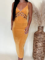 Load image into Gallery viewer, Mango Slinky Cutout Midi Dress
