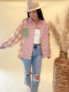 Patched Plaid Oversized Shirt