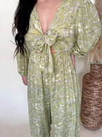 Load image into Gallery viewer, Lime Front Knot Printed Jumpsuit
