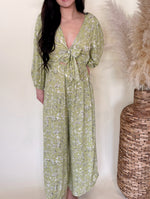 Load image into Gallery viewer, Lime Front Knot Printed Jumpsuit
