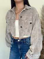 Load image into Gallery viewer, Distressed Crop Corduroy Jacket- Taupe
