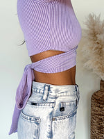 Load image into Gallery viewer, Crop Cross Over Knit Top- Lavender
